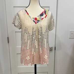 Mint by Jodi Arnold Multicolor Polka Dot Embroidered V-Neck Double Silk Top